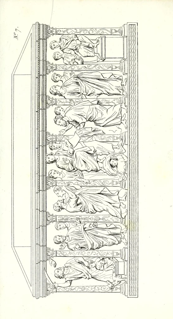 An illustration from Tableau des catacombes de Rome, ou l'on donne la description de ces cimetières sacrés, avec l'indication des principaux monuments d'antiquité chrétienne, en peinture et en sculpture, et celle des autres objets qu'on en a retirés, 1853, leaf 335