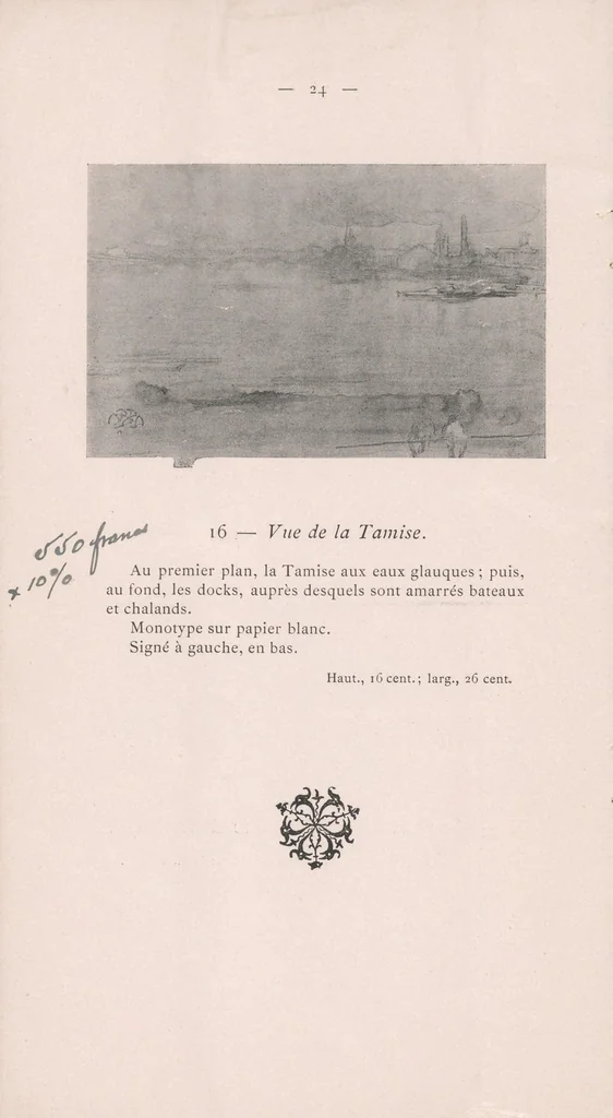 An illustration from Tableau, pastels, dessins, pointes sèches par J. MacNeill Whistler [catalogue de vente], 1903, leaf 26