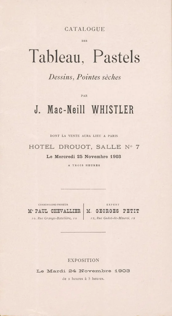 An illustration from Tableau, pastels, dessins, pointes sèches par J. MacNeill Whistler [catalogue de vente], 1903, leaf 5
