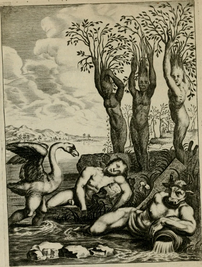An illustration from Tableaux du temple des muses : tirez du cabinet de feu Mr. Favereau, conseiller du roy en sa Cour des Aydes, & gravez en tailles-douces par les meilleurs maistres de son temps, pour representer les vertus & les vices, sur les plus illustres fables de l'antiquité : avec les descriptions, remarques & annotations, 1676, leaf 107