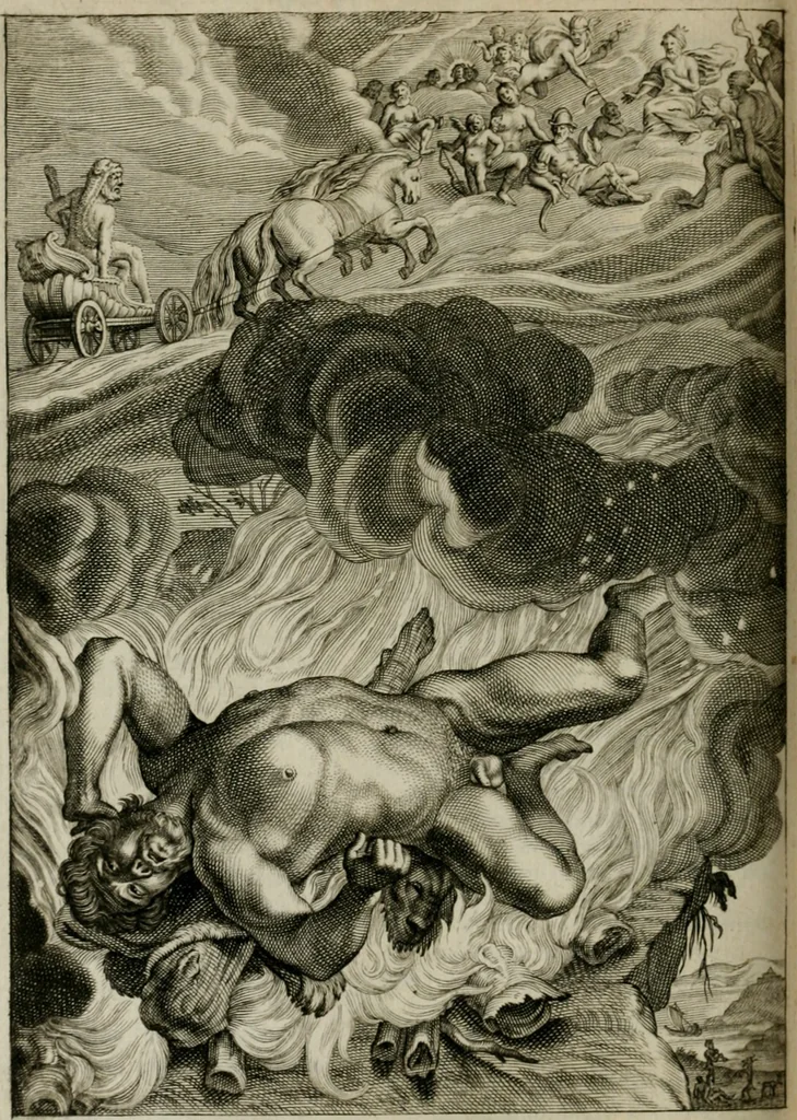 An illustration from Tableaux du temple des muses : tirez du cabinet de feu Mr. Favereau, conseiller du roy en sa Cour des Aydes, & gravez en tailles-douces par les meilleurs maistres de son temps, pour representer les vertus & les vices, sur les plus illustres fables de l'antiquité : avec les descriptions, remarques & annotations, 1676, leaf 257