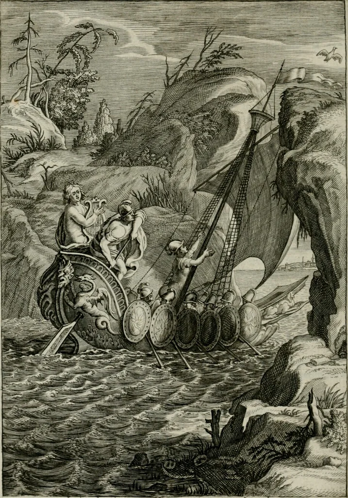 An illustration from Tableaux du temple des muses : tirez du cabinet de feu Mr. Favereau, conseiller du roy en sa Cour des Aydes, & gravez en tailles-douces par les meilleurs maistres de son temps, pour representer les vertus & les vices, sur les plus illustres fables de l'antiquité : avec les descriptions, remarques & annotations, 1676, leaf 307
