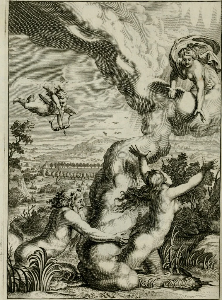 An illustration from Tableaux du temple des muses : tirez du cabinet de feu Mr. Favereau, conseiller du roy en sa Cour des Aydes, & gravez en tailles-douces par les meilleurs maistres de son temps, pour representer les vertus & les vices, sur les plus illustres fables de l'antiquité : avec les descriptions, remarques & annotations, 1676, leaf 317