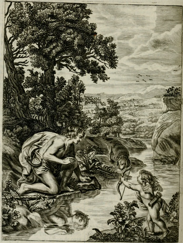 An illustration from Tableaux du temple des muses : tirez du cabinet de feu Mr. Favereau, conseiller du roy en sa Cour des Aydes, & gravez en tailles-douces par les meilleurs maistres de son temps, pour representer les vertus & les vices, sur les plus illustres fables de l'antiquité : avec les descriptions, remarques & annotations, 1676, leaf 377