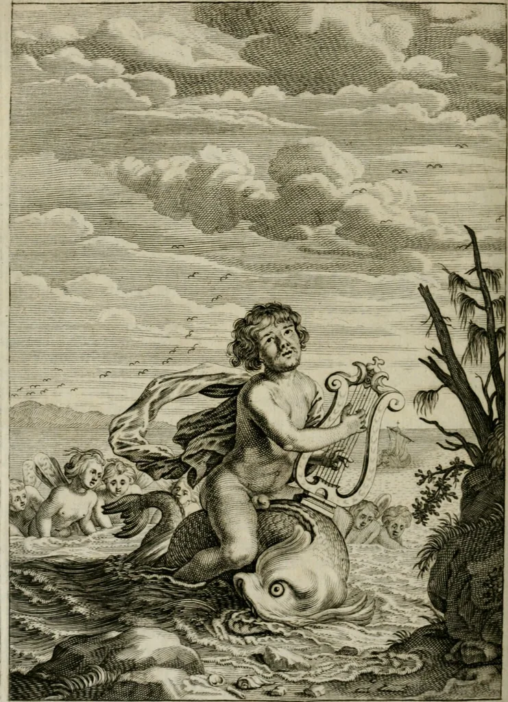 An illustration from Tableaux du temple des muses : tirez du cabinet de feu Mr. Favereau, conseiller du roy en sa Cour des Aydes, & gravez en tailles-douces par les meilleurs maistres de son temps, pour representer les vertus & les vices, sur les plus illustres fables de l'antiquité : avec les descriptions, remarques & annotations, 1676, leaf 397