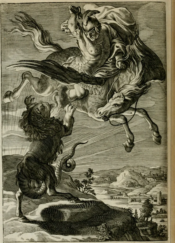 An illustration from Tableaux du temple des muses : tirez du cabinet de feu Mr. Favereau, conseiller du roy en sa Cour des Aydes, & gravez en tailles-douces par les meilleurs maistres de son temps, pour representer les vertus & les vices, sur les plus illustres fables de l'antiquité : avec les descriptions, remarques & annotations, 1676, leaf 437