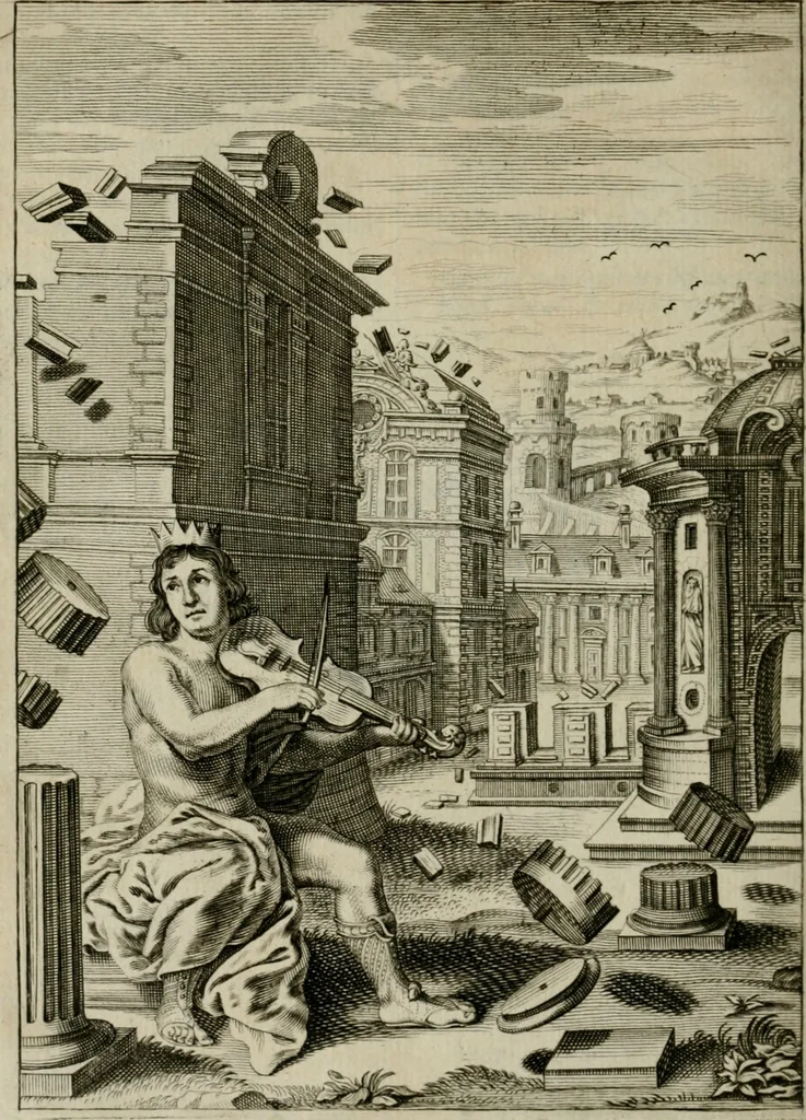 An illustration from Tableaux du temple des muses : tirez du cabinet de feu Mr. Favereau, conseiller du roy en sa Cour des Aydes, & gravez en tailles-douces par les meilleurs maistres de son temps, pour representer les vertus & les vices, sur les plus illustres fables de l'antiquité : avec les descriptions, remarques & annotations, 1676, leaf 447