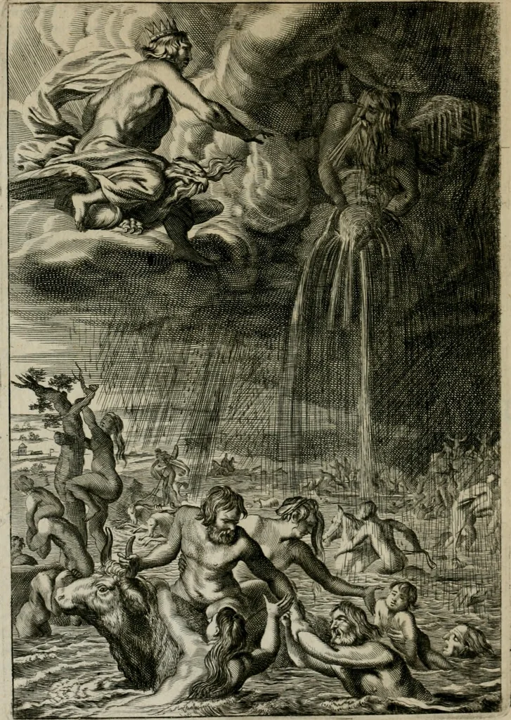 An illustration from Tableaux du temple des muses : tirez du cabinet de feu Mr. Favereau, conseiller du roy en sa Cour des Aydes, & gravez en tailles-douces par les meilleurs maistres de son temps, pour representer les vertus & les vices, sur les plus illustres fables de l'antiquité : avec les descriptions, remarques & annotations, 1676, leaf 47