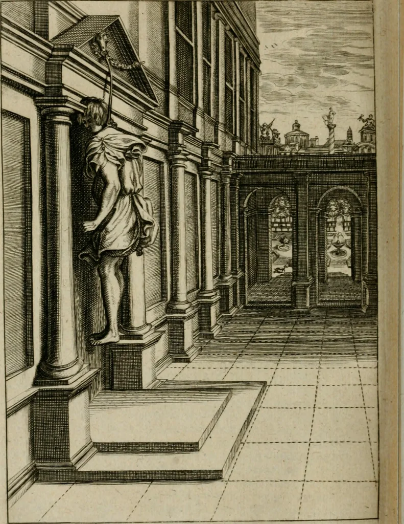 An illustration from Tableaux du temple des muses : tirez du cabinet de feu Mr. Favereau, conseiller du roy en sa Cour des Aydes, & gravez en tailles-douces par les meilleurs maistres de son temps, pour representer les vertus & les vices, sur les plus illustres fables de l'antiquité : avec les descriptions, remarques & annotations, 1676, leaf 527