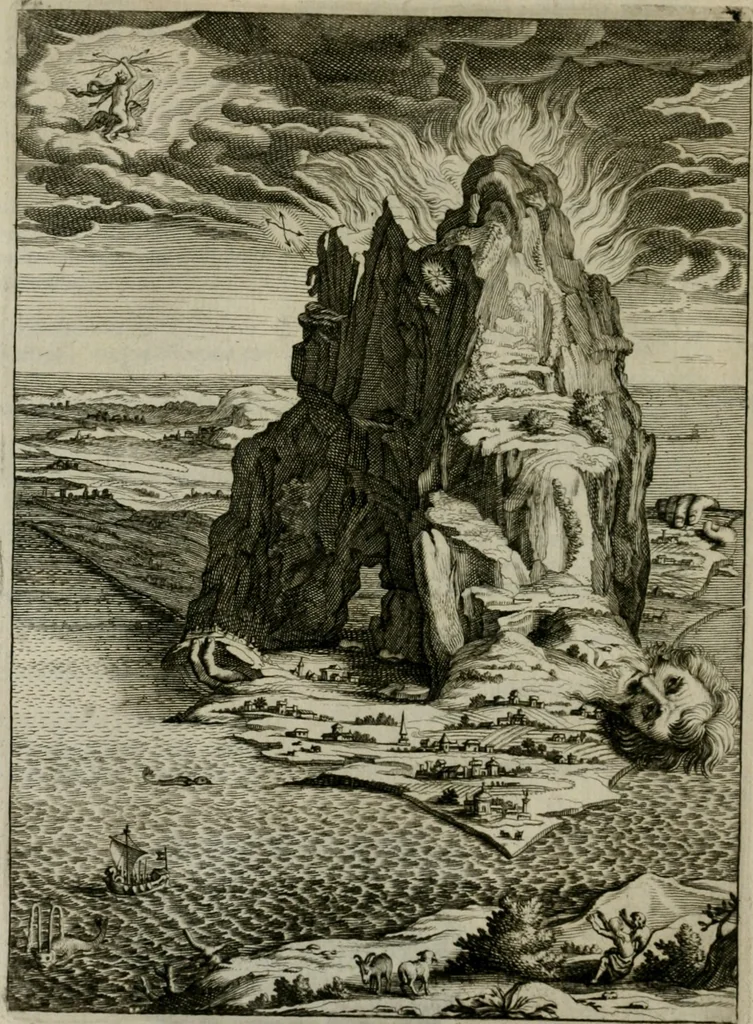 An illustration from Tableaux du temple des muses : tirez du cabinet de feu Mr. Favereau, conseiller du roy en sa Cour des Aydes, & gravez en tailles-douces par les meilleurs maistres de son temps, pour representer les vertus & les vices, sur les plus illustres fables de l'antiquité : avec les descriptions, remarques & annotations, 1676, leaf 87