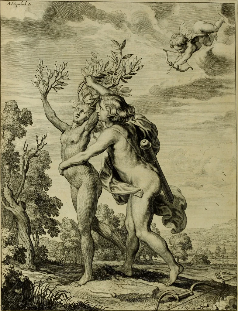 An illustration from Tableaux du temple des muses : tirez du cabinet de feu Mr. Favereau, conseiller du roy en sa cour des Aydes & grauez en tailles-douces par les meilleurs maistr s de son temps pour representer les vertus & les vices sur les plus illustres fables de l'antiquité, 1655, leaf 153