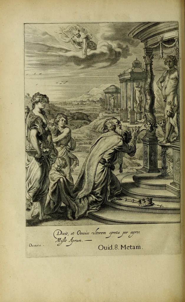 An illustration from Tableaux du temple des muses : tirez du cabinet de feu Mr. Favereau, conseiller du roy en sa cour des Aydes & grauez en tailles-douces par les meilleurs maistr s de son temps pour representer les vertus & les vices sur les plus illustres fables de l'antiquité, 1655, leaf 223