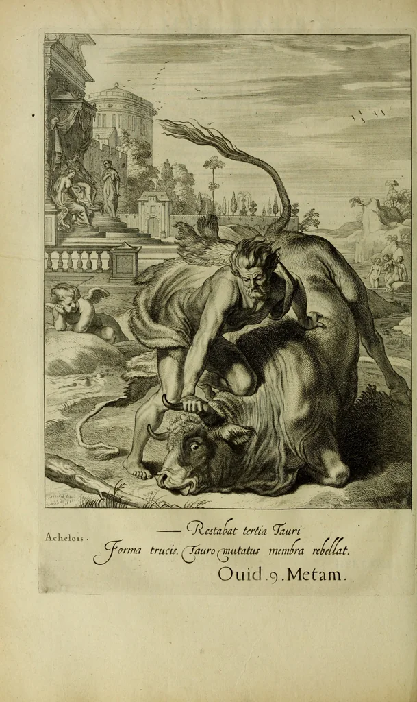 An illustration from Tableaux du temple des muses : tirez du cabinet de feu Mr. Favereau, conseiller du roy en sa cour des Aydes & grauez en tailles-douces par les meilleurs maistr s de son temps pour representer les vertus & les vices sur les plus illustres fables de l'antiquité, 1655, leaf 243