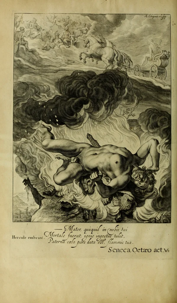 An illustration from Tableaux du temple des muses : tirez du cabinet de feu Mr. Favereau, conseiller du roy en sa cour des Aydes & grauez en tailles-douces par les meilleurs maistr s de son temps pour representer les vertus & les vices sur les plus illustres fables de l'antiquité, 1655, leaf 263