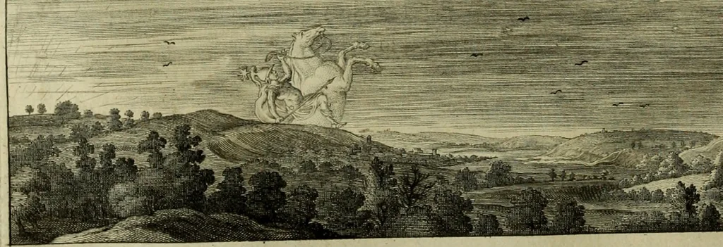 An illustration from Tableaux du temple des muses : tirez du cabinet de feu Mr. Favereau, conseiller du roy en sa cour des Aydes & grauez en tailles-douces par les meilleurs maistr s de son temps pour representer les vertus & les vices sur les plus illustres fables de l'antiquité, 1655, leaf 273