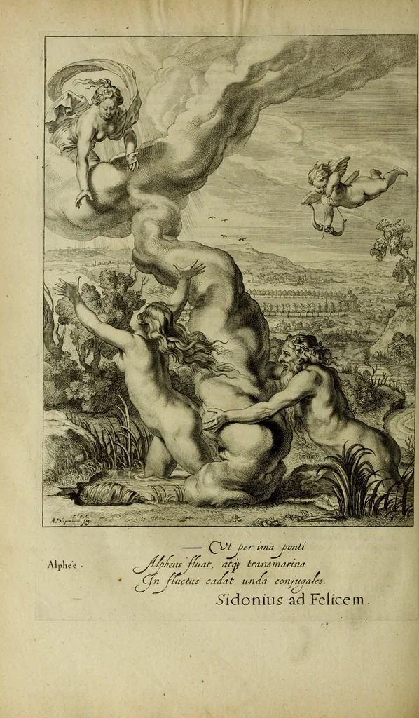 An illustration from Tableaux du temple des muses : tirez du cabinet de feu Mr. Favereau, conseiller du roy en sa cour des Aydes & grauez en tailles-douces par les meilleurs maistr s de son temps pour representer les vertus & les vices sur les plus illustres fables de l'antiquité, 1655, leaf 323