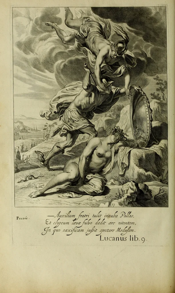 An illustration from Tableaux du temple des muses : tirez du cabinet de feu Mr. Favereau, conseiller du roy en sa cour des Aydes & grauez en tailles-douces par les meilleurs maistr s de son temps pour representer les vertus & les vices sur les plus illustres fables de l'antiquité, 1655, leaf 413