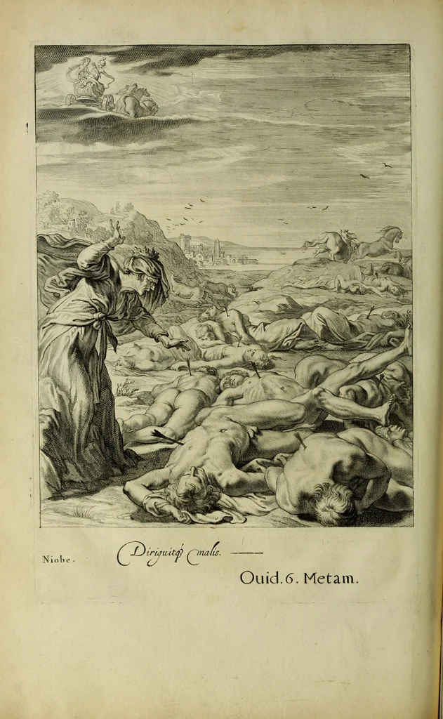 An illustration from Tableaux du temple des muses : tirez du cabinet de feu Mr. Favereau, conseiller du roy en sa cour des Aydes & grauez en tailles-douces par les meilleurs maistr s de son temps pour representer les vertus & les vices sur les plus illustres fables de l'antiquité, 1655, leaf 463