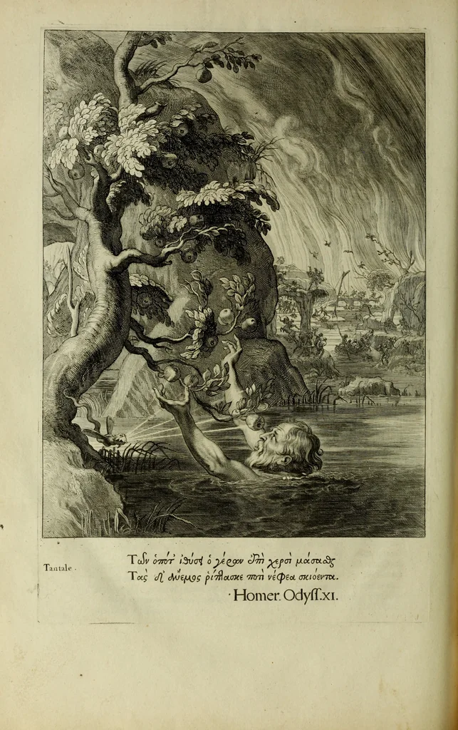 An illustration from Tableaux du temple des muses : tirez du cabinet de feu Mr. Favereau, conseiller du roy en sa cour des Aydes & grauez en tailles-douces par les meilleurs maistr s de son temps pour representer les vertus & les vices sur les plus illustres fables de l'antiquité, 1655, leaf 563