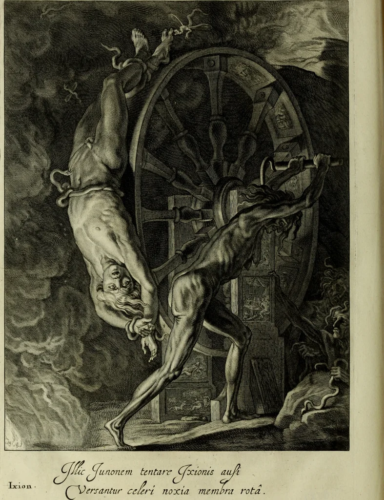 An illustration from Tableaux du temple des muses : tirez du cabinet de feu Mr. Favereau, conseiller du roy en sa cour des Aydes & grauez en tailles-douces par les meilleurs maistr s de son temps pour representer les vertus & les vices sur les plus illustres fables de l'antiquité, 1655, leaf 573