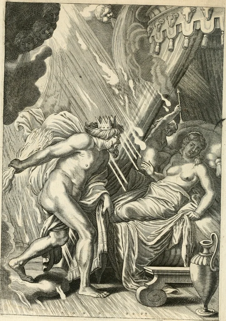 An illustration from Tableaux du temple des muses : tirez du cabinet de feu mr. Favereau...gravez en tailles-douces par les meilleurs maistres de son temps, pour representer les vertus & les vices, sur les plus illustres fables de l'antiquité, 1676, leaf 137