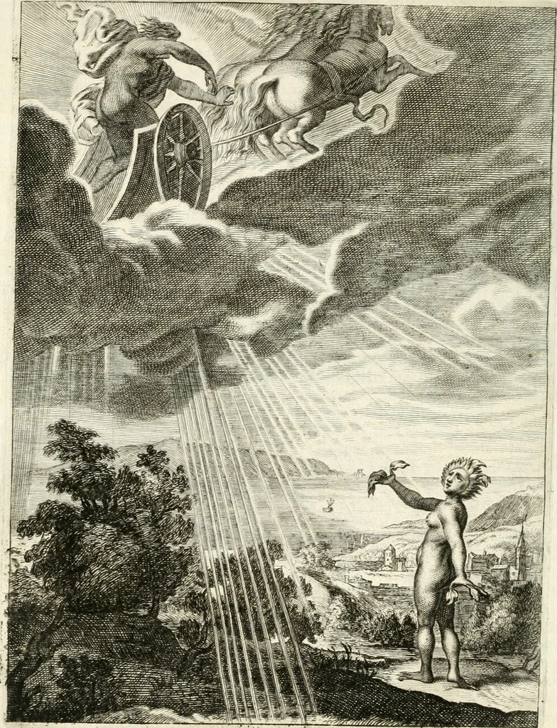 An illustration from Tableaux du temple des muses : tirez du cabinet de feu mr. Favereau...gravez en tailles-douces par les meilleurs maistres de son temps, pour representer les vertus & les vices, sur les plus illustres fables de l'antiquité, 1676, leaf 157