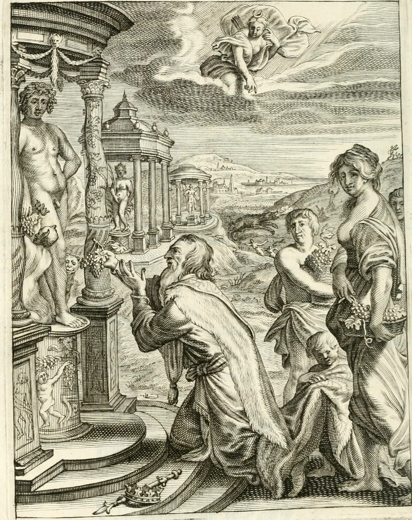An illustration from Tableaux du temple des muses : tirez du cabinet de feu mr. Favereau...gravez en tailles-douces par les meilleurs maistres de son temps, pour representer les vertus & les vices, sur les plus illustres fables de l'antiquité, 1676, leaf 217