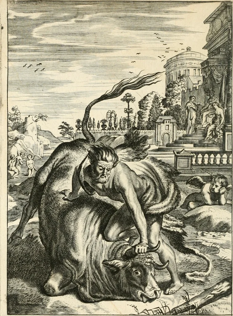 An illustration from Tableaux du temple des muses : tirez du cabinet de feu mr. Favereau...gravez en tailles-douces par les meilleurs maistres de son temps, pour representer les vertus & les vices, sur les plus illustres fables de l'antiquité, 1676, leaf 237