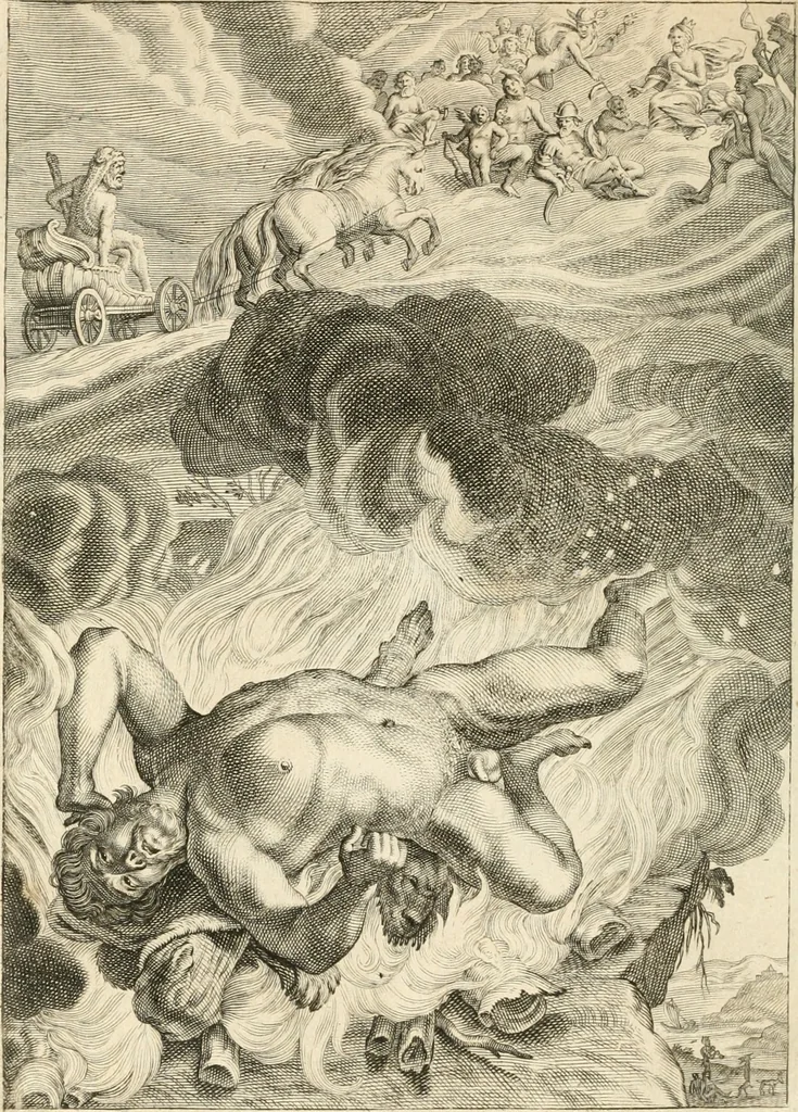 An illustration from Tableaux du temple des muses : tirez du cabinet de feu mr. Favereau...gravez en tailles-douces par les meilleurs maistres de son temps, pour representer les vertus & les vices, sur les plus illustres fables de l'antiquité, 1676, leaf 257