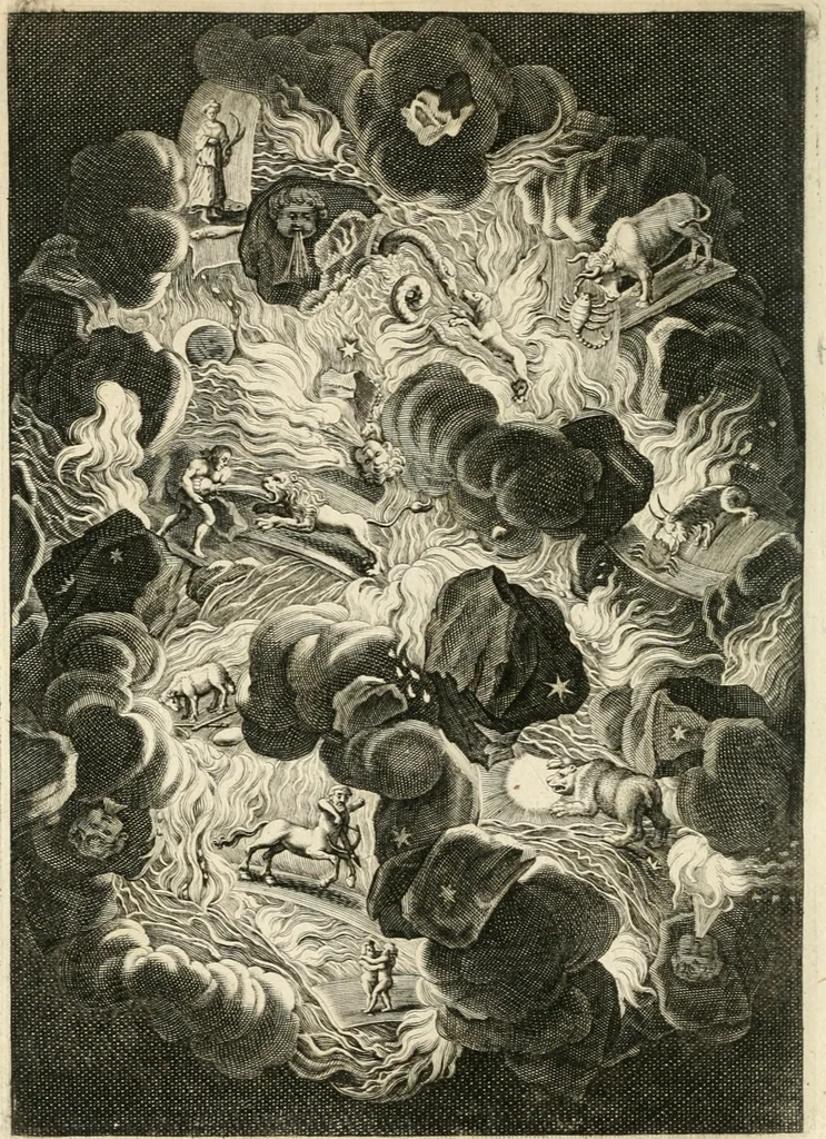 An illustration from Tableaux du temple des muses : tirez du cabinet de feu mr. Favereau...gravez en tailles-douces par les meilleurs maistres de son temps, pour representer les vertus & les vices, sur les plus illustres fables de l'antiquité, 1676, leaf 27