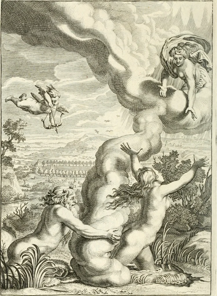 An illustration from Tableaux du temple des muses : tirez du cabinet de feu mr. Favereau...gravez en tailles-douces par les meilleurs maistres de son temps, pour representer les vertus & les vices, sur les plus illustres fables de l'antiquité, 1676, leaf 317