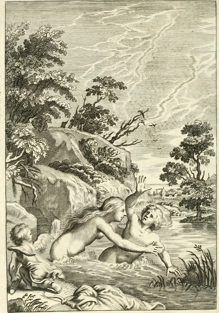An illustration from Tableaux du temple des muses : tirez du cabinet de feu mr. Favereau...gravez en tailles-douces par les meilleurs maistres de son temps, pour representer les vertus & les vices, sur les plus illustres fables de l'antiquité, 1676, leaf 327