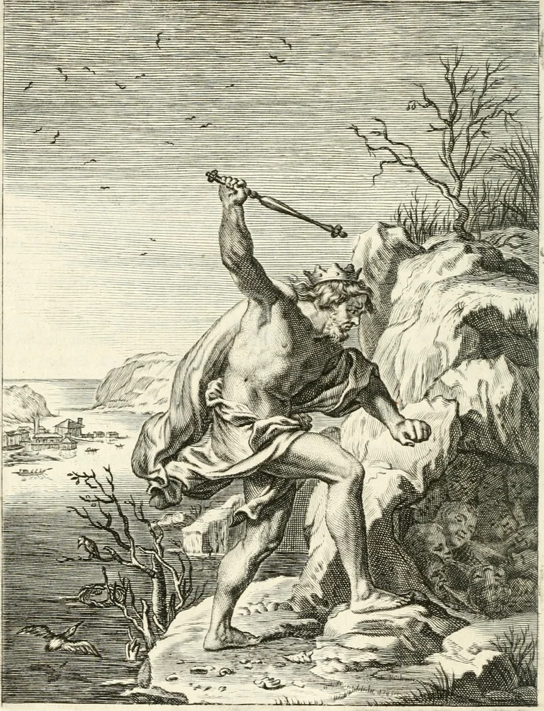 An illustration from Tableaux du temple des muses : tirez du cabinet de feu mr. Favereau...gravez en tailles-douces par les meilleurs maistres de son temps, pour representer les vertus & les vices, sur les plus illustres fables de l'antiquité, 1676, leaf 347