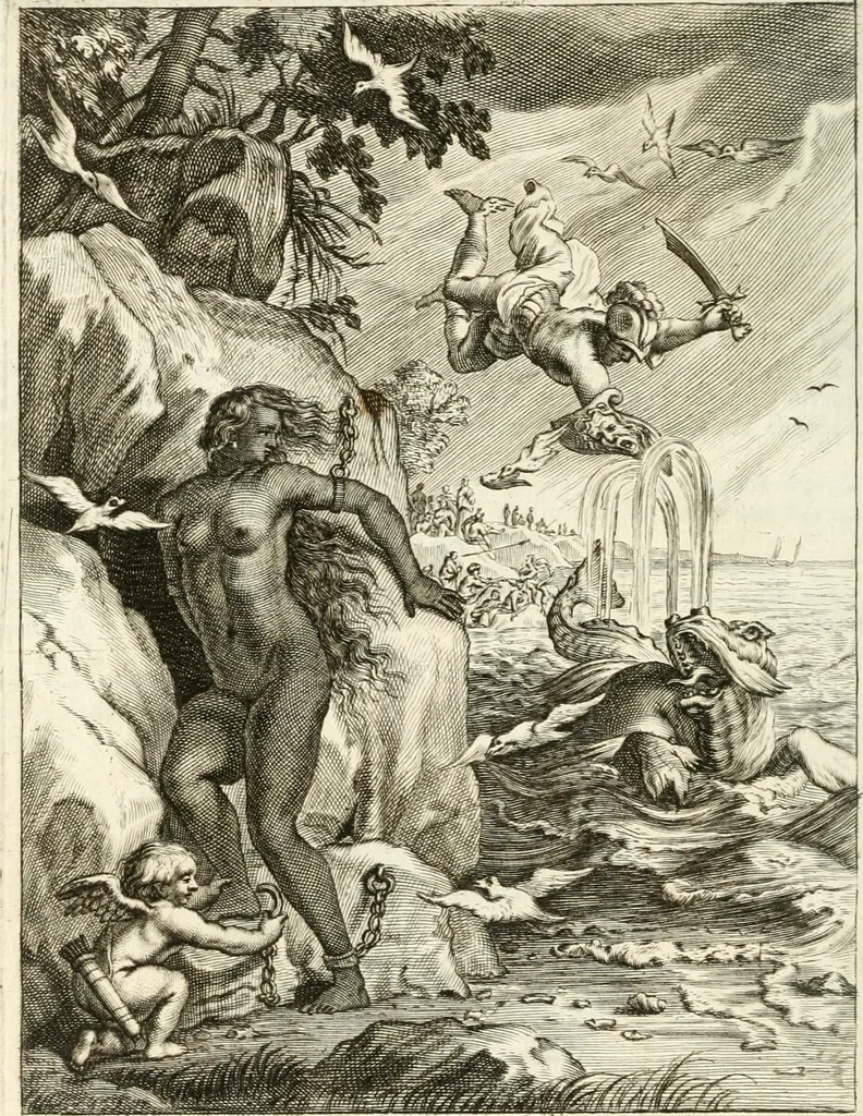 An illustration from Tableaux du temple des muses : tirez du cabinet de feu mr. Favereau...gravez en tailles-douces par les meilleurs maistres de son temps, pour representer les vertus & les vices, sur les plus illustres fables de l'antiquité, 1676, leaf 417
