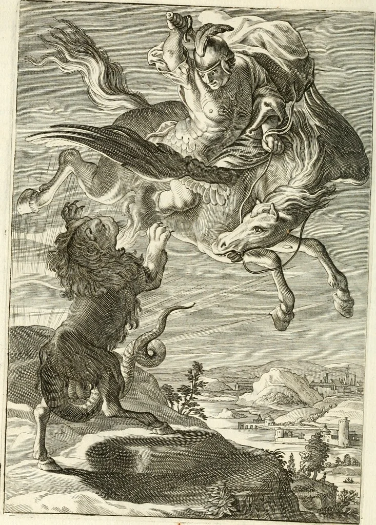 An illustration from Tableaux du temple des muses : tirez du cabinet de feu mr. Favereau...gravez en tailles-douces par les meilleurs maistres de son temps, pour representer les vertus & les vices, sur les plus illustres fables de l'antiquité, 1676, leaf 437