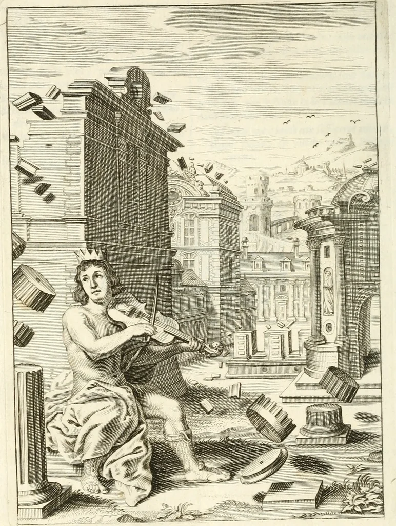 An illustration from Tableaux du temple des muses : tirez du cabinet de feu mr. Favereau...gravez en tailles-douces par les meilleurs maistres de son temps, pour representer les vertus & les vices, sur les plus illustres fables de l'antiquité, 1676, leaf 447