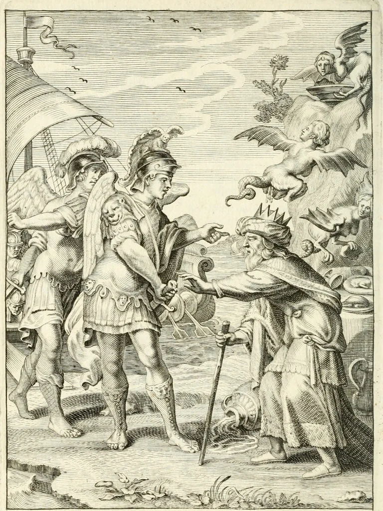 An illustration from Tableaux du temple des muses : tirez du cabinet de feu mr. Favereau...gravez en tailles-douces par les meilleurs maistres de son temps, pour representer les vertus & les vices, sur les plus illustres fables de l'antiquité, 1676, leaf 467