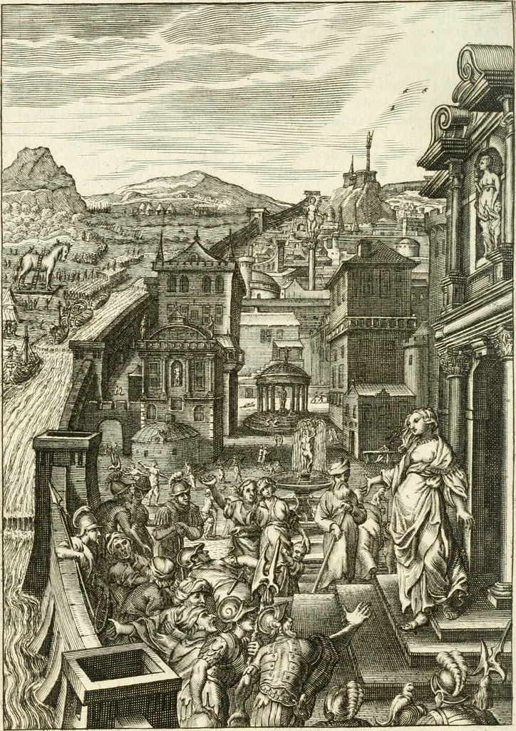 An illustration from Tableaux du temple des muses : tirez du cabinet de feu mr. Favereau...gravez en tailles-douces par les meilleurs maistres de son temps, pour representer les vertus & les vices, sur les plus illustres fables de l'antiquité, 1676, leaf 507