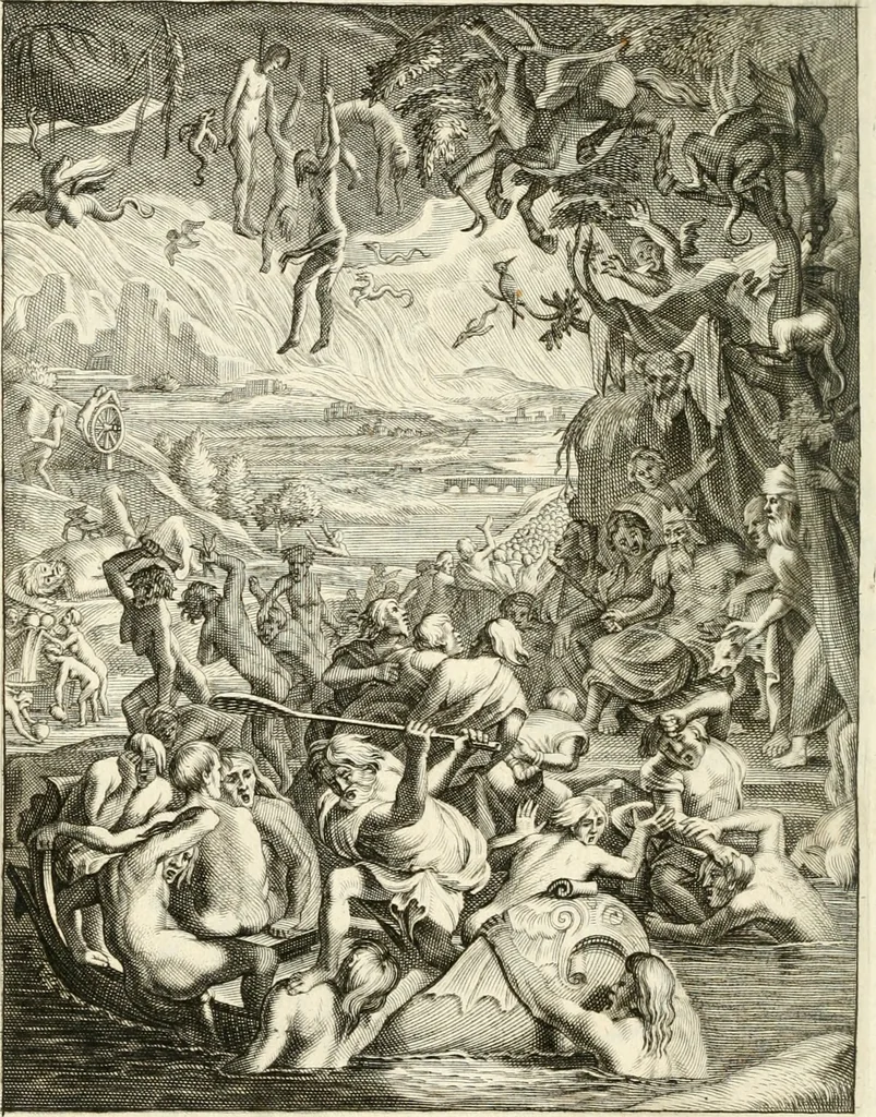 An illustration from Tableaux du temple des muses : tirez du cabinet de feu mr. Favereau...gravez en tailles-douces par les meilleurs maistres de son temps, pour representer les vertus & les vices, sur les plus illustres fables de l'antiquité, 1676, leaf 547