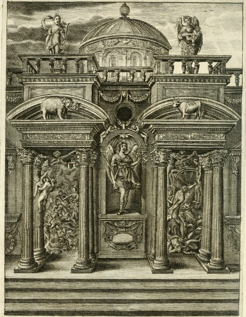 An illustration from Tableaux du temple des muses : tirez du cabinet de feu mr. Favereau...gravez en tailles-douces par les meilleurs maistres de son temps, pour representer les vertus & les vices, sur les plus illustres fables de l'antiquité, 1676, leaf 597
