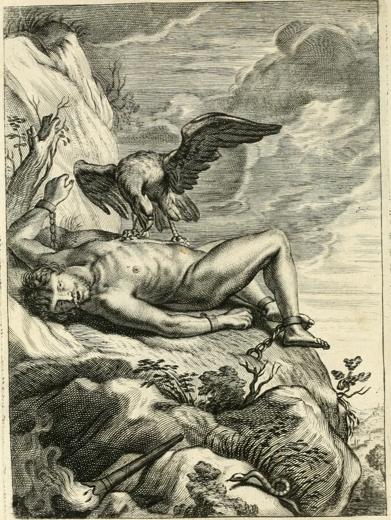 An illustration from Tableaux du temple des muses : tirez du cabinet de feu mr. Favereau...gravez en tailles-douces par les meilleurs maistres de son temps, pour representer les vertus & les vices, sur les plus illustres fables de l'antiquité, 1676, leaf 77