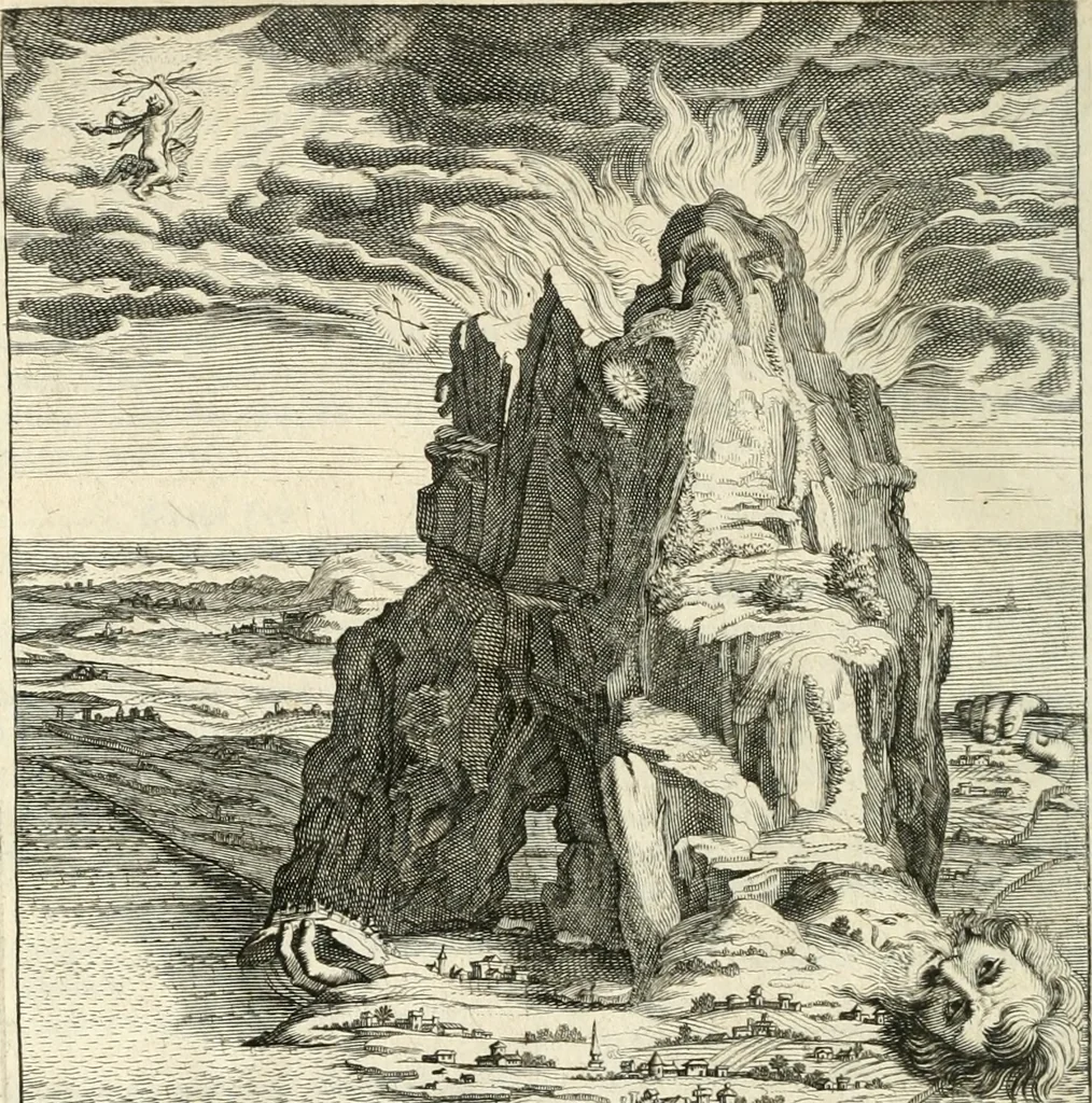 An illustration from Tableaux du temple des muses : tirez du cabinet de feu mr. Favereau...gravez en tailles-douces par les meilleurs maistres de son temps, pour representer les vertus & les vices, sur les plus illustres fables de l'antiquité, 1676, leaf 87