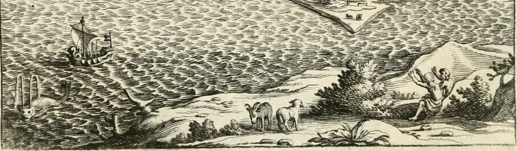 An illustration from Tableaux du temple des muses : tirez du cabinet de feu mr. Favereau...gravez en tailles-douces par les meilleurs maistres de son temps, pour representer les vertus & les vices, sur les plus illustres fables de l'antiquité, 1676, leaf 87