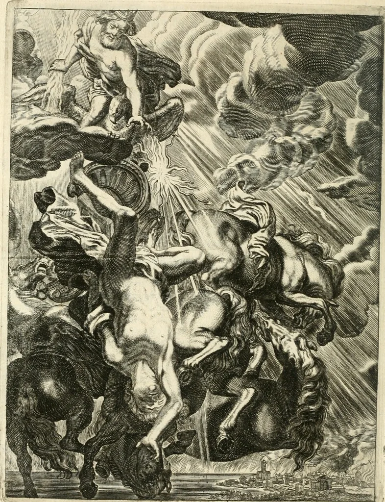 An illustration from Tableaux du temple des muses : tirez du cabinet de feu mr. Favereau...gravez en tailles-douces par les meilleurs maistres de son temps, pour representer les vertus & les vices, sur les plus illustres fables de l'antiquité, 1676, leaf 97