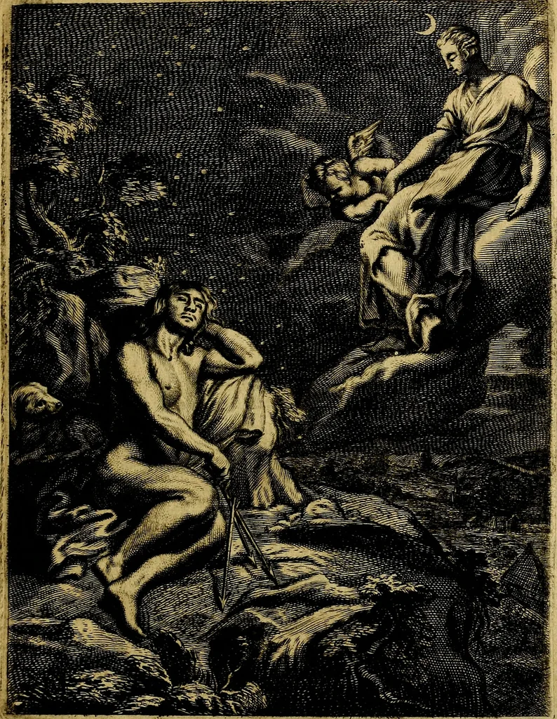 An illustration from Tableaux du temple des muses : tirez du cabinet de feu mr. Favereau...gravez en tailles-douces par les meilleurs maistres de son temps, pour representer les vertus & les vices, sur les plus illustres fables de l'antiquité, 1676, leaf 166