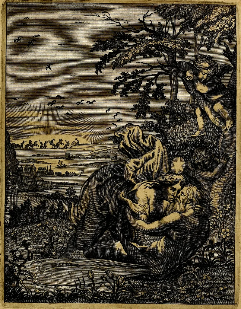 An illustration from Tableaux du temple des muses : tirez du cabinet de feu mr. Favereau...gravez en tailles-douces par les meilleurs maistres de son temps, pour representer les vertus & les vices, sur les plus illustres fables de l'antiquité, 1676, leaf 176