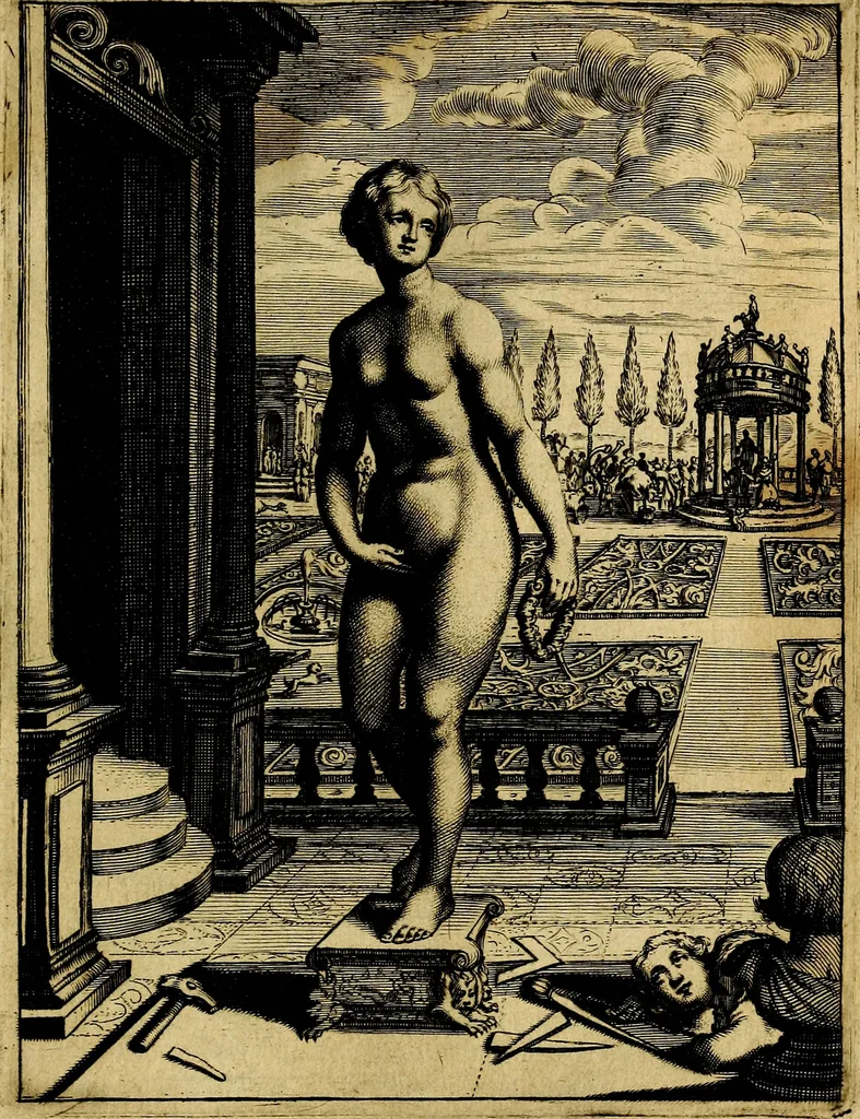 An illustration from Tableaux du temple des muses : tirez du cabinet de feu mr. Favereau...gravez en tailles-douces par les meilleurs maistres de son temps, pour representer les vertus & les vices, sur les plus illustres fables de l'antiquité, 1676, leaf 196