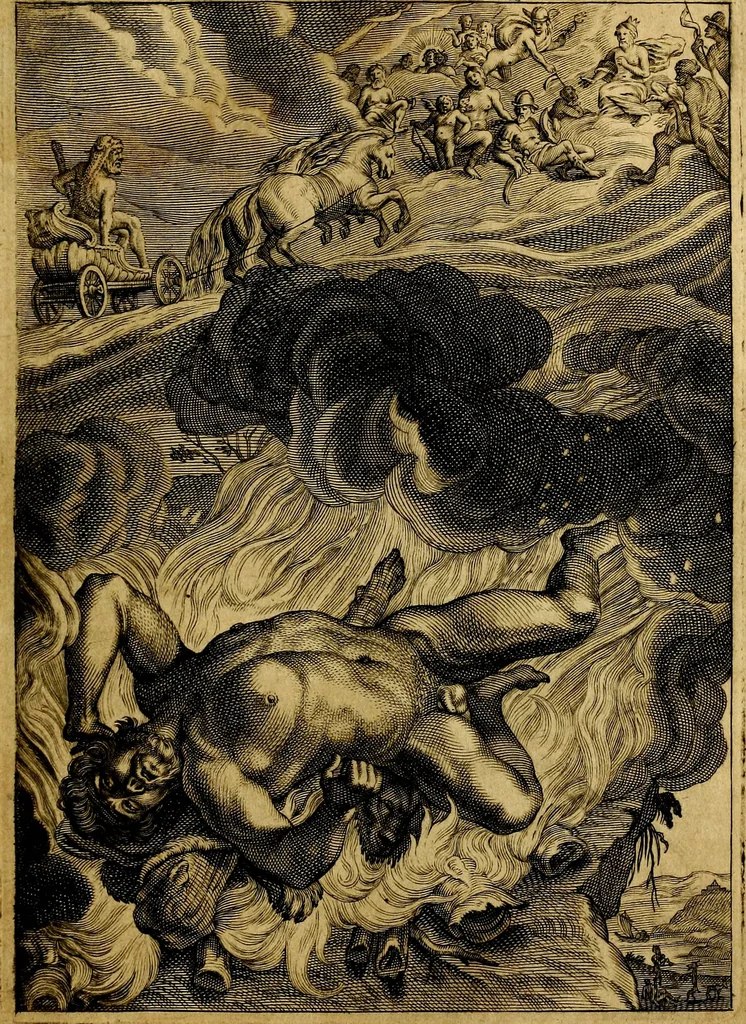 An illustration from Tableaux du temple des muses : tirez du cabinet de feu mr. Favereau...gravez en tailles-douces par les meilleurs maistres de son temps, pour representer les vertus & les vices, sur les plus illustres fables de l'antiquité, 1676, leaf 256