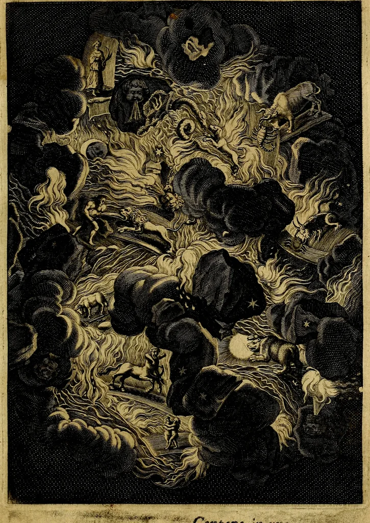 An illustration from Tableaux du temple des muses : tirez du cabinet de feu mr. Favereau...gravez en tailles-douces par les meilleurs maistres de son temps, pour representer les vertus & les vices, sur les plus illustres fables de l'antiquité, 1676, leaf 26