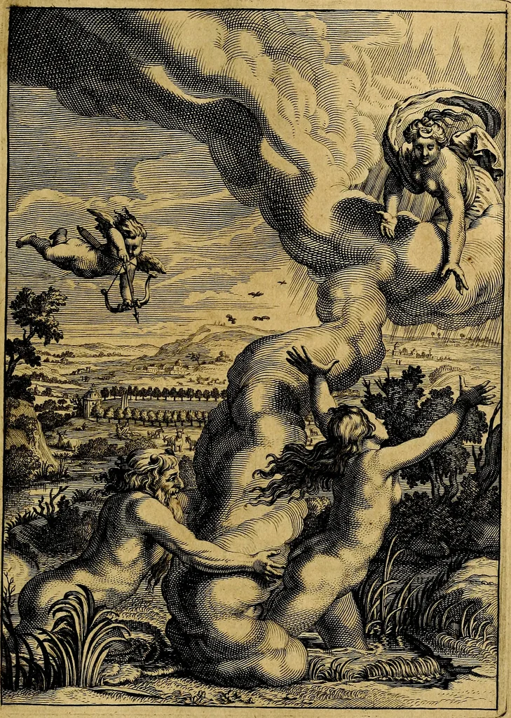 An illustration from Tableaux du temple des muses : tirez du cabinet de feu mr. Favereau...gravez en tailles-douces par les meilleurs maistres de son temps, pour representer les vertus & les vices, sur les plus illustres fables de l'antiquité, 1676, leaf 316